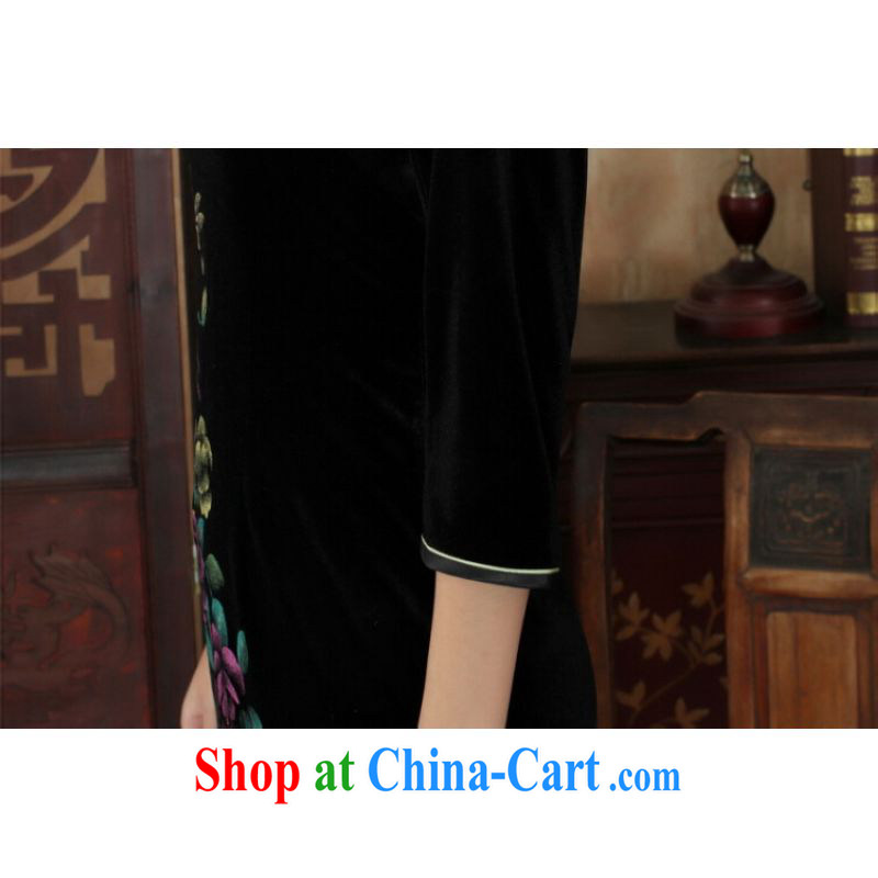 Shanghai, optimize purchase Chinese improved cheongsam dress long skirt-stretch the wool beauty dresses skirts 7 Cuff - A black 2 XL, Shanghai, optimization, and, online shopping