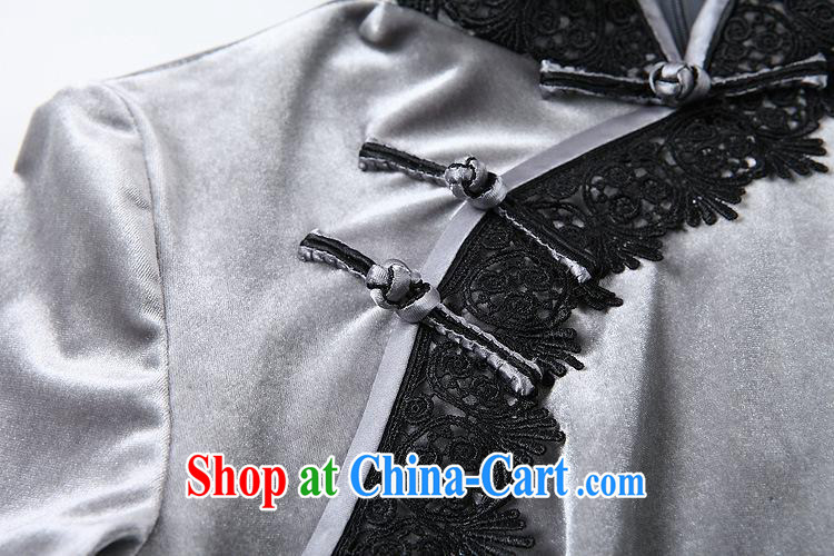 Health Concerns 2014 autumn and winter new female lace stitching improved stylish retro cuff in gray velour long cheongsam QF 141,006 charcoal gray Kim XXXXL pictures, price, brand platters! Elections are good character, the national distribution, so why buy now enjoy more preferential! Health