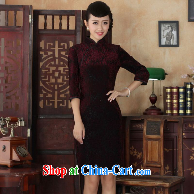 And Jing Ge Chinese improved cheongsam dress long skirt-stretch lace gold velour cheongsam beauty skirt 7 cuff TD 0021 Map Color 2 XL, Jing Ge, shopping on the Internet