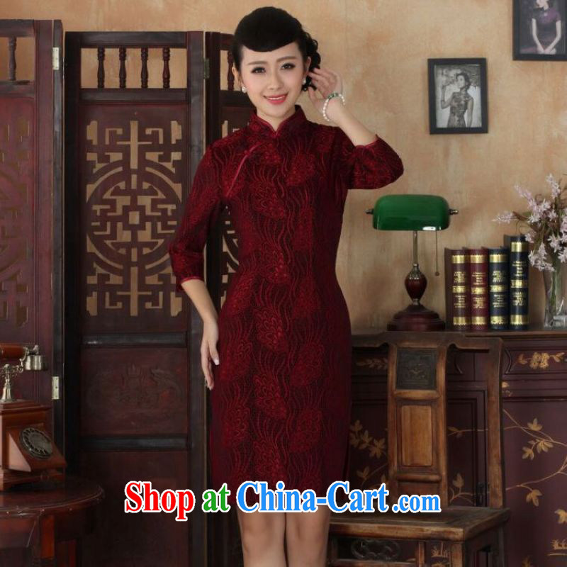 And Jing Ge Chinese improved cheongsam dress long skirt-stretch lace gold velour cheongsam beauty skirt 7 cuff TD 0022 Map Color 2 XL, Jing Ge, shopping on the Internet