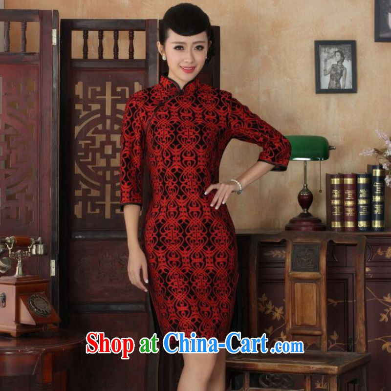 And Jing Ge Chinese improved cheongsam dress long skirt-stretch lace gold velour cheongsam beauty skirt 7 cuff TD 0022 Map Color 2 XL, Jing Ge, shopping on the Internet