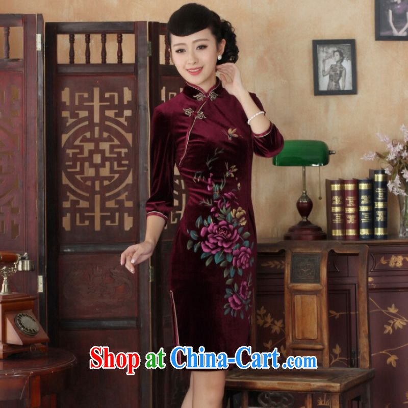 And Jing Ge Chinese improved cheongsam dress long skirt-stretch the wool beauty dresses skirts 7 sub-cuff wine red 2 XL, Jing Ge, shopping on the Internet