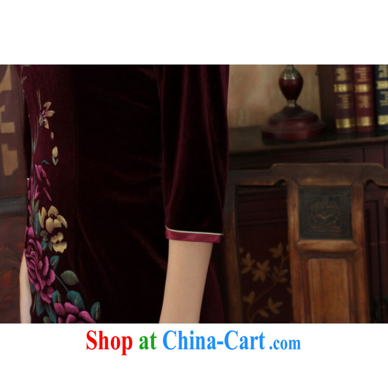 And Jing Ge Chinese improved cheongsam dress long skirt-stretch the wool beauty dresses skirts 7 sub-cuff wine red 2 XL, Jing Ge, shopping on the Internet