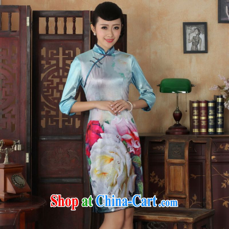 He Jing Ge Chinese improved cheongsam dress long skirt-stretch the wool beauty dresses skirts 7 cuff picture color 2 XL