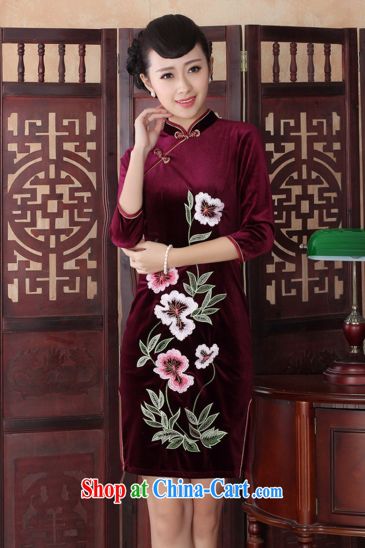 Take the dresses fall Women's clothes improved stylish gold velour Daily Beauty, for retro short style embroidery cheongsam dress red 2 XL pictures, price, brand platters! Elections are good character, the national distribution, so why buy now enjoy more preferential! Health