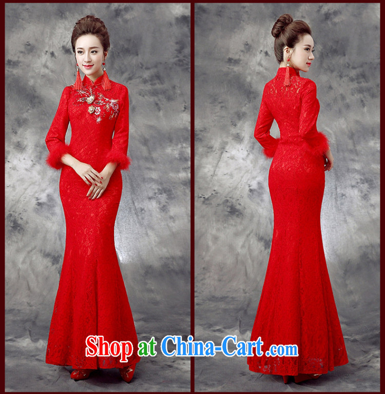 Dream of the day 2015 new bride's wedding dresses qipao improved cultivation crowsfoot dresses winter clothes bows dress dresses winter Q 863 red tailored pictures, price, brand platters! Elections are good character, the national distribution, so why buy now enjoy more preferential! Health