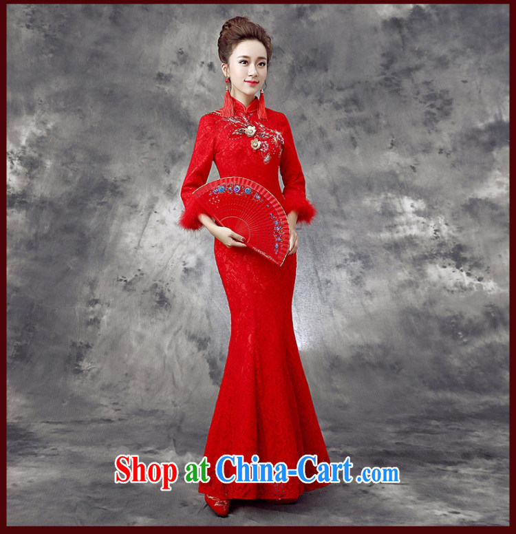 Dream of the day 2015 new bride's wedding dresses qipao improved cultivation crowsfoot dresses winter clothes bows dress dresses winter Q 863 red tailored pictures, price, brand platters! Elections are good character, the national distribution, so why buy now enjoy more preferential! Health