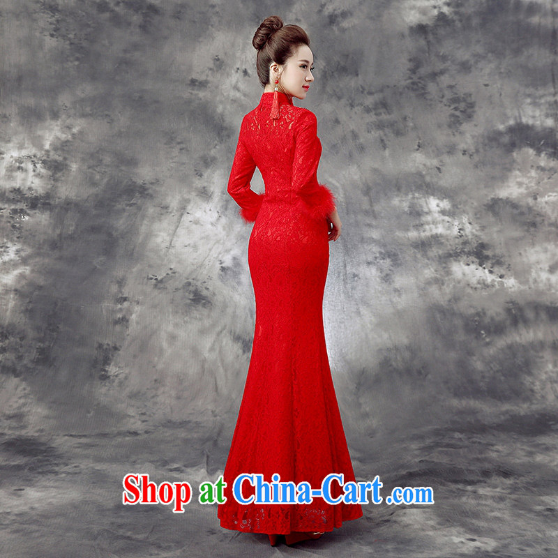 Dream of the day 2015 new bridal wedding dresses qipao improved cultivation crowsfoot dresses winter clothes bows dress dresses winter Q 863 red tailored to dream of the day, shopping on the Internet