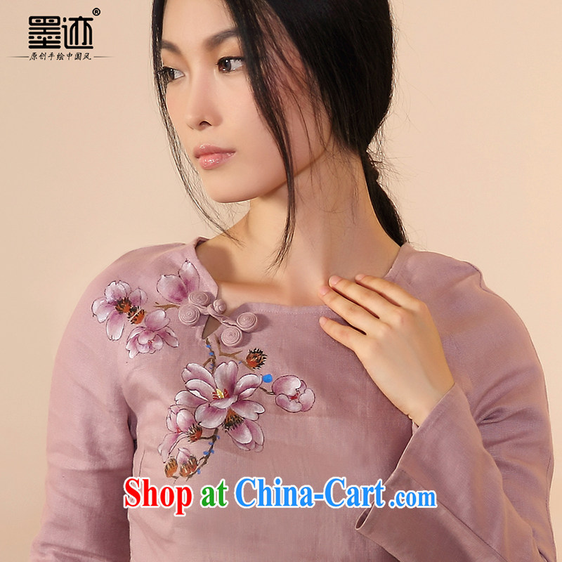 Ink 201 spring new hand-painted original improved Chinese Han-T-shirt female Chinese National wind solid shirt light purple XXL, ink, and shopping on the Internet