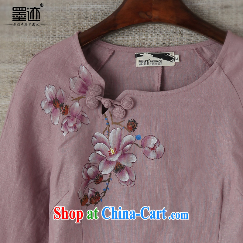Ink 201 spring new hand-painted original improved Chinese Han-T-shirt female Chinese National wind solid shirt light purple XXL, ink, and shopping on the Internet