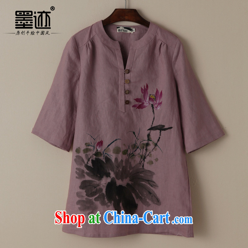 Autumn marks the new hand-painted original cotton Ma Tang women-han-T-shirt ethnic wind in beauty T-shirt purple XXL, ink, and shopping on the Internet