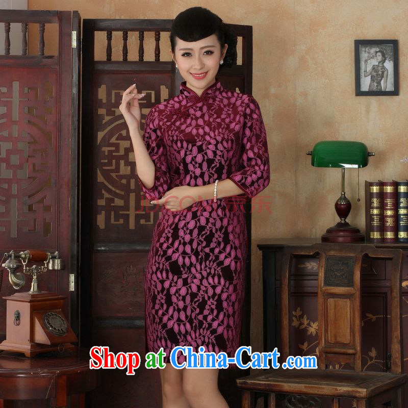 The frequency Chinese improved cheongsam dress long skirt-stretch lace gold velour cheongsam beauty skirt 7 cuff TD 0019 Map Color 2 XL, the bandwidth, and shopping on the Internet
