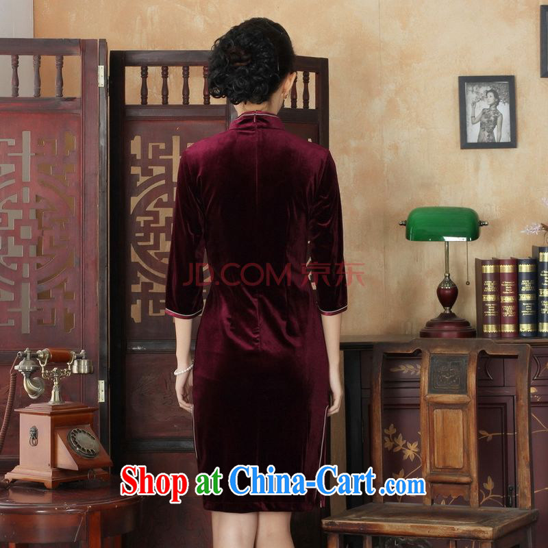 The frequency Chinese improved cheongsam dress long skirt-stretch the wool beauty dresses skirts 7 cuff wine red 2 XL, the bandwidth, and shopping on the Internet
