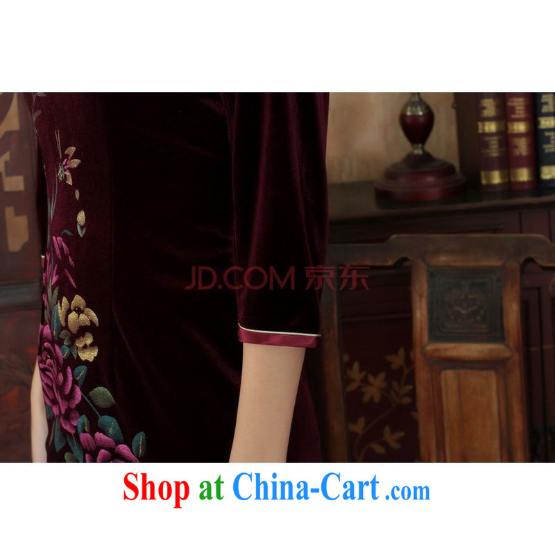 The frequency Chinese improved cheongsam dress long skirt-stretch the wool beauty dresses skirts 7 cuff wine red 2 XL, the bandwidth, and shopping on the Internet