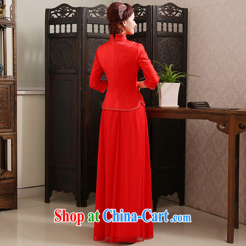 tslyzm marriages cheongsam dress red bows, new, Chinese Antique improved long-sleeved winter red L, Tslyzm, shopping on the Internet