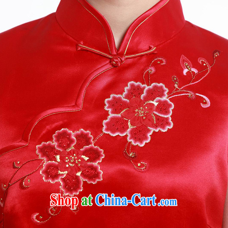 Wood is really the 2015 spring and summer new sleeveless embroidered below the Lao Silk Cheongsam bridal Women's clothes 80,589 04 deep red XXL, wood really has, shopping on the Internet