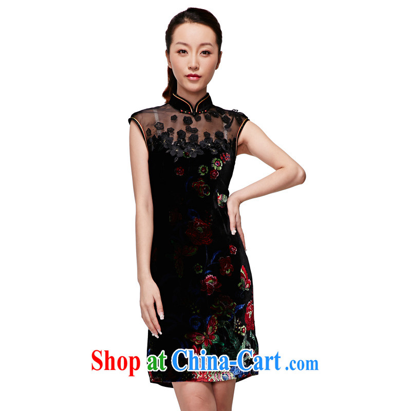 Wood is really the 2015 spring and summer new dress velvet cheongsam silk silk Chinese dress and elegant winter dresses 11,719 01 black XXL, wood really has, online shopping