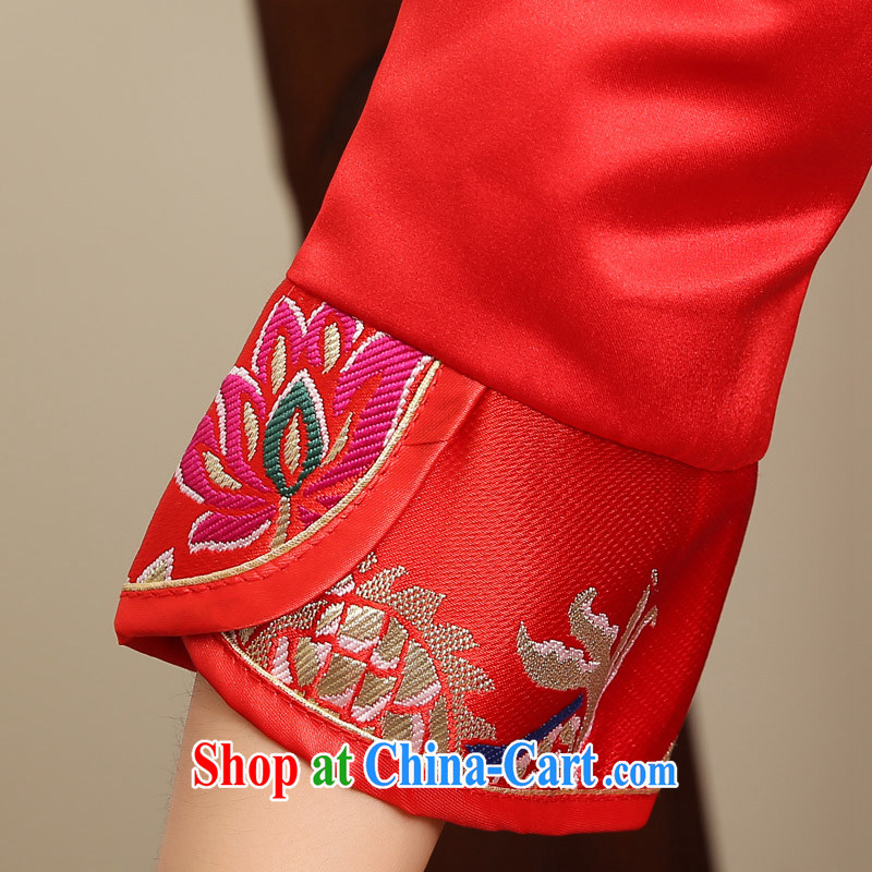 2015 spring and summer new dress cheongsam red improved retro wedding toast wedding serving long-sleeved thick bridal red XXXL, Tslyzm, shopping on the Internet