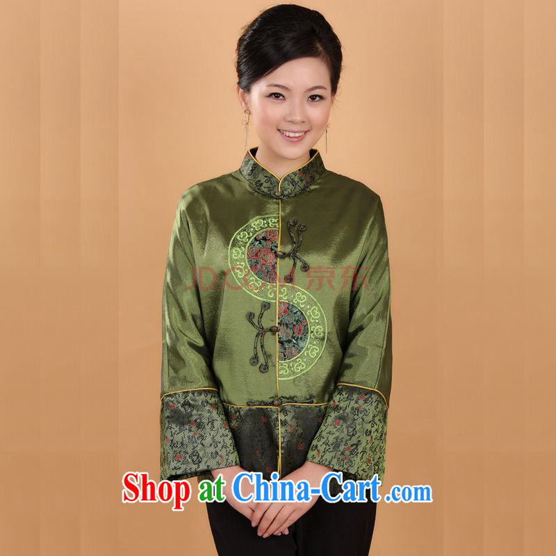 The frequency female Tang with autumn and winter Load T-shirt jacket and collar damask Chinese T-shirt national costume - 1 green 3 XL