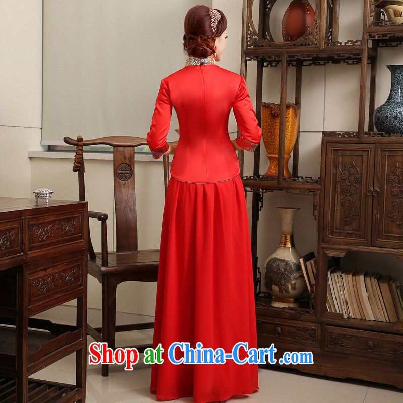 Chinese wedding dress show reel service long, long-sleeved cotton bows serving spring and summer bridal dresses 2015 new stylish red XXXL, Tslyzm, shopping on the Internet