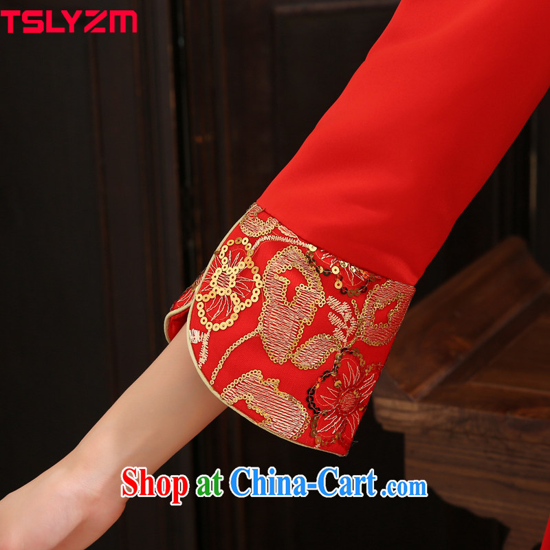 Tslyzm wedding dress toast clothing qipao improved long, spring 2015 new bride's long-sleeved Chinese wedding show groups serving Chinese dragon and red XXL, Tslyzm, shopping on the Internet