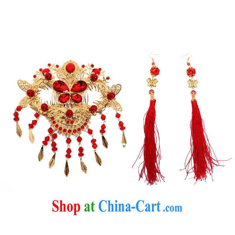 Ruyi wind bridal head-dress earrings set bridal dresses with jewelry beautiful head-dress earrings TS 888 red
