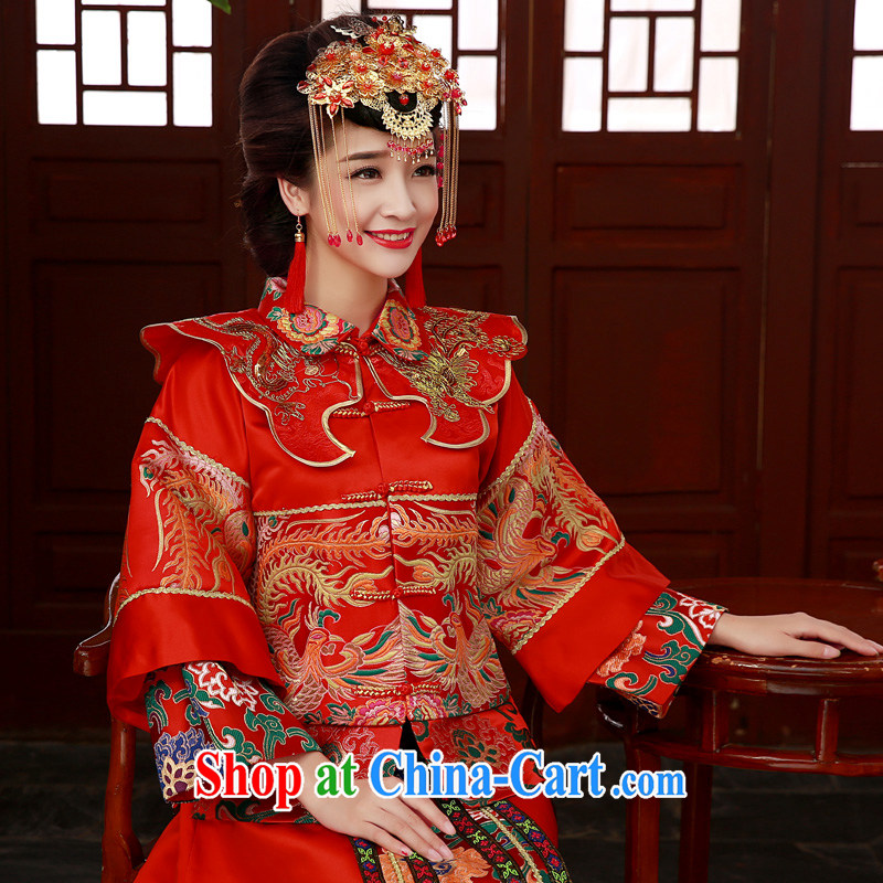 A good service is 2014 new winter bridal wedding dress qipao toast serving Sau Wo service use phoenix Sau kimono red 2 XL, serving a good solid, shopping on the Internet