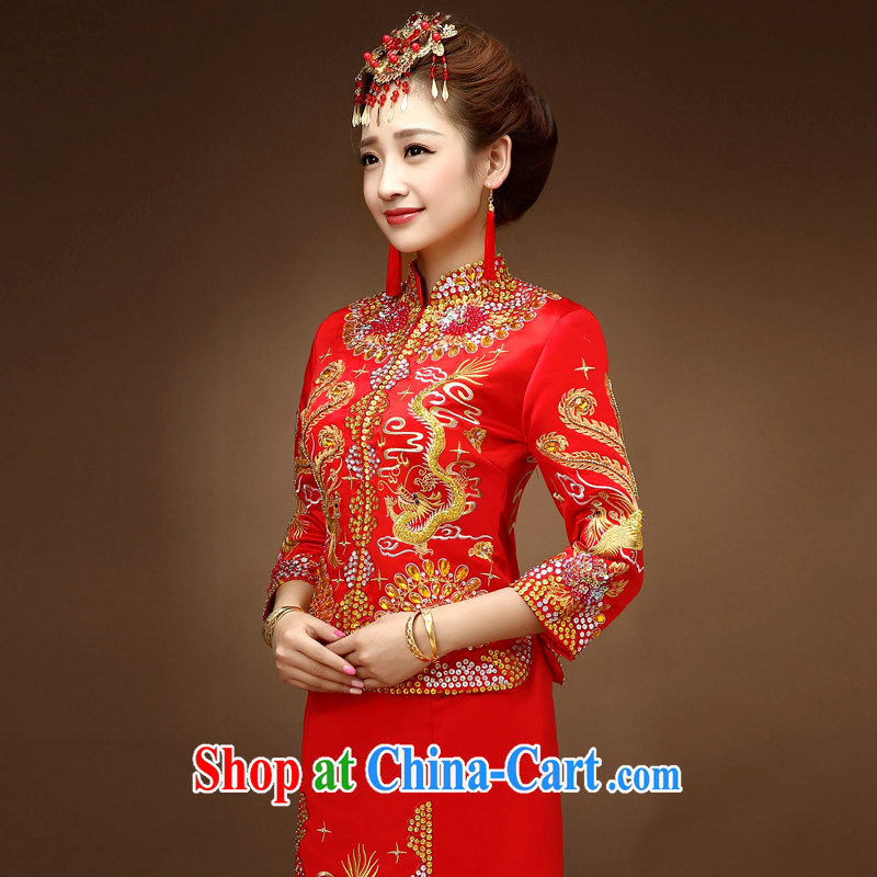 Service was good in autumn and winter brides with Su-wo Service serving toast wedding dresses cheongsam Dragon skirt use of Chinese married Yi red 2 XL, good service, and, shopping on the Internet