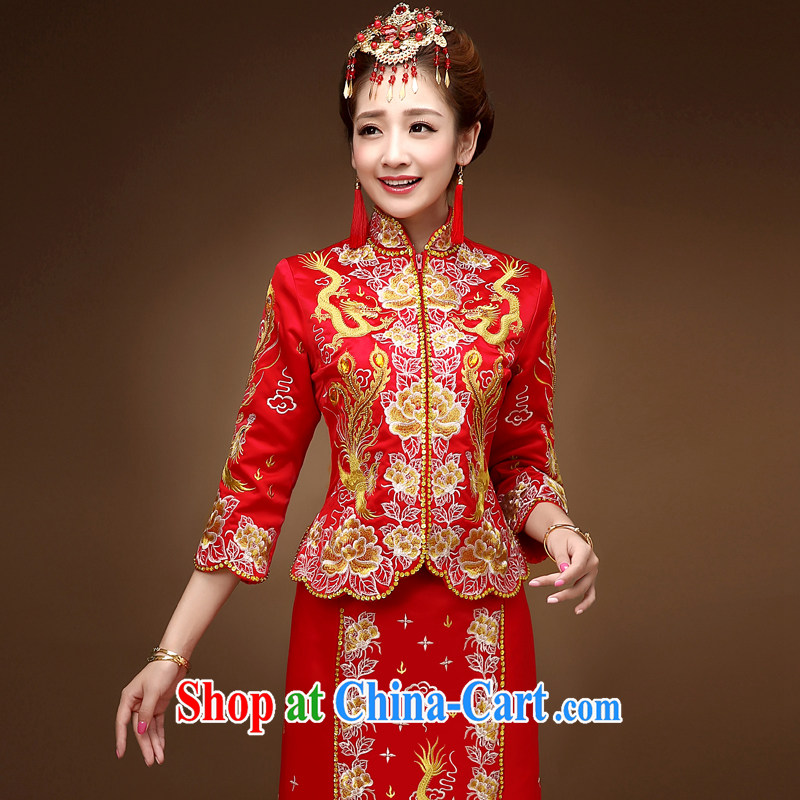 Service was good in autumn and winter brides with toast clothing wedding dress show reel service Phoenix use of dress cheongsam Chinese married Yi red 2 XL, good service, and shopping on the Internet
