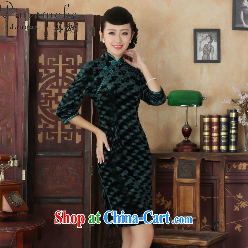 Bin Laden smoke autumn Tang Women's clothes outfit New paragraph for the Chinese improved noble wife, Kim velvet cheongsam beauty dress - B green 3 XL, Bin Laden smoke, shopping on the Internet