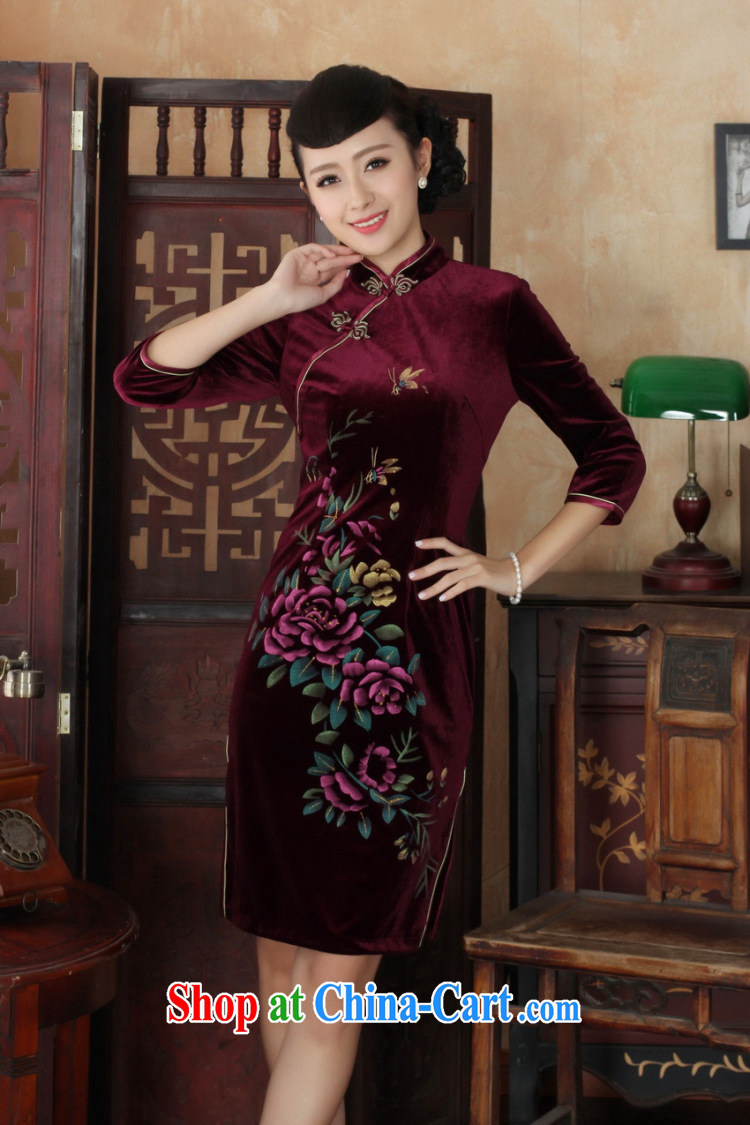 Cotton Joseph Chinese improved cheongsam dress long skirt-stretch the wool beauty dresses skirts 7 cuff wine red XXL pictures, price, brand platters! Elections are good character, the national distribution, so why buy now enjoy more preferential! Health