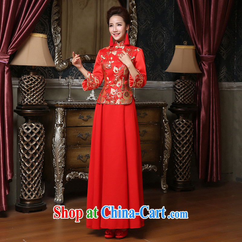 Honey, bride 2015 new bridal gown red winter wedding Chinese wedding dresses long, long-sleeved in the cheongsam dress code toast serving red XXXL, honey, bride, shopping on the Internet