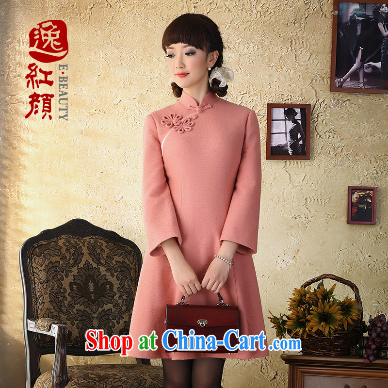 once and for all, fatally jealous fuser winter wool? 9 beauty-cuff dress Chinese Ethnic Wind and collar dresses stylish pink 2 XL
