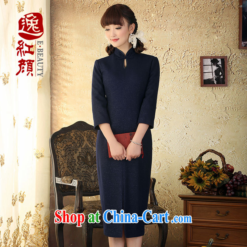 once and for all and fatally jealous Joe Lisa retro hair fall what the dresses China National wind long, long-sleeved wool dress skirt Navy 2 XL
