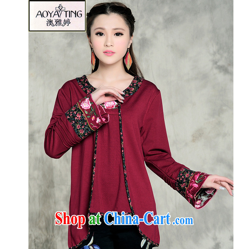 o Ya-ting China wind 2014 autumn and winter and the new, female Ethnic Wind embroidered long-sleeved solid T pension female beauty larger female square dance red beautiful required XXXL, O Ya-ting (aoyating), online shopping