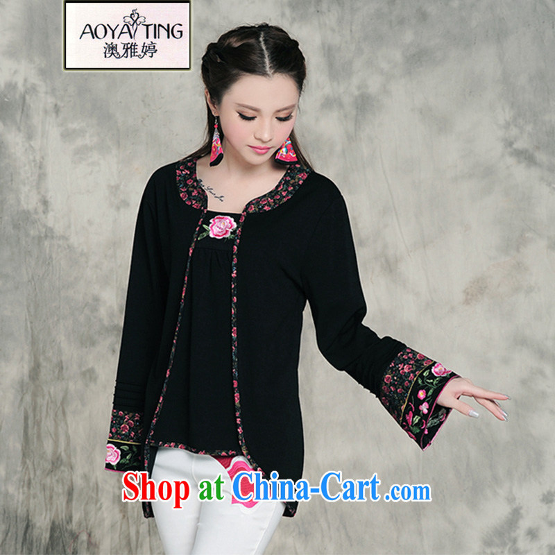o Ya-ting China wind 2014 autumn and winter and the new, female Ethnic Wind embroidered long-sleeved solid T pension female beauty larger female square dance red beautiful required XXXL, O Ya-ting (aoyating), online shopping