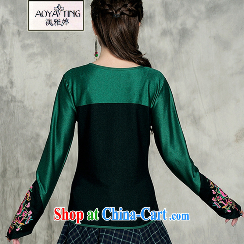 o Ya-ting national winds, women autumn 2014 the new collision-color embroidery t-shirt girls long-sleeved T-shirt embroidery t-shirt solid square dance team uniforms dance clothing green XXXL, O Ya-ting (aoyating), and, on-line shopping