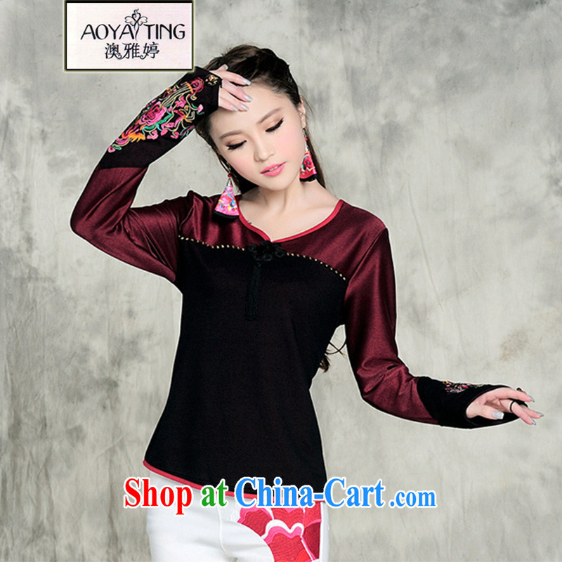 o Ya-ting national winds, women autumn 2014 the new collision-color embroidery t-shirt girls long-sleeved T-shirt embroidery t-shirt solid square dance team uniforms dance clothing green XXXL, O Ya-ting (aoyating), and, on-line shopping