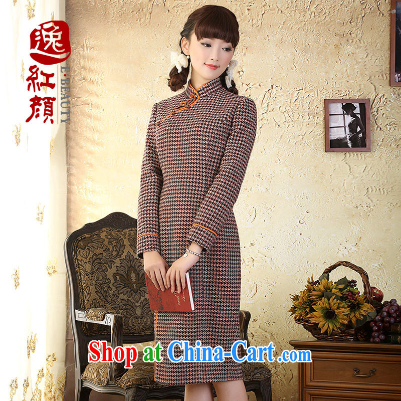 proverbial hero Once warm heart gross 1000 what bird the Long-Sleeve dresses improved autumn and winter, the cheongsam dress retro checkered L