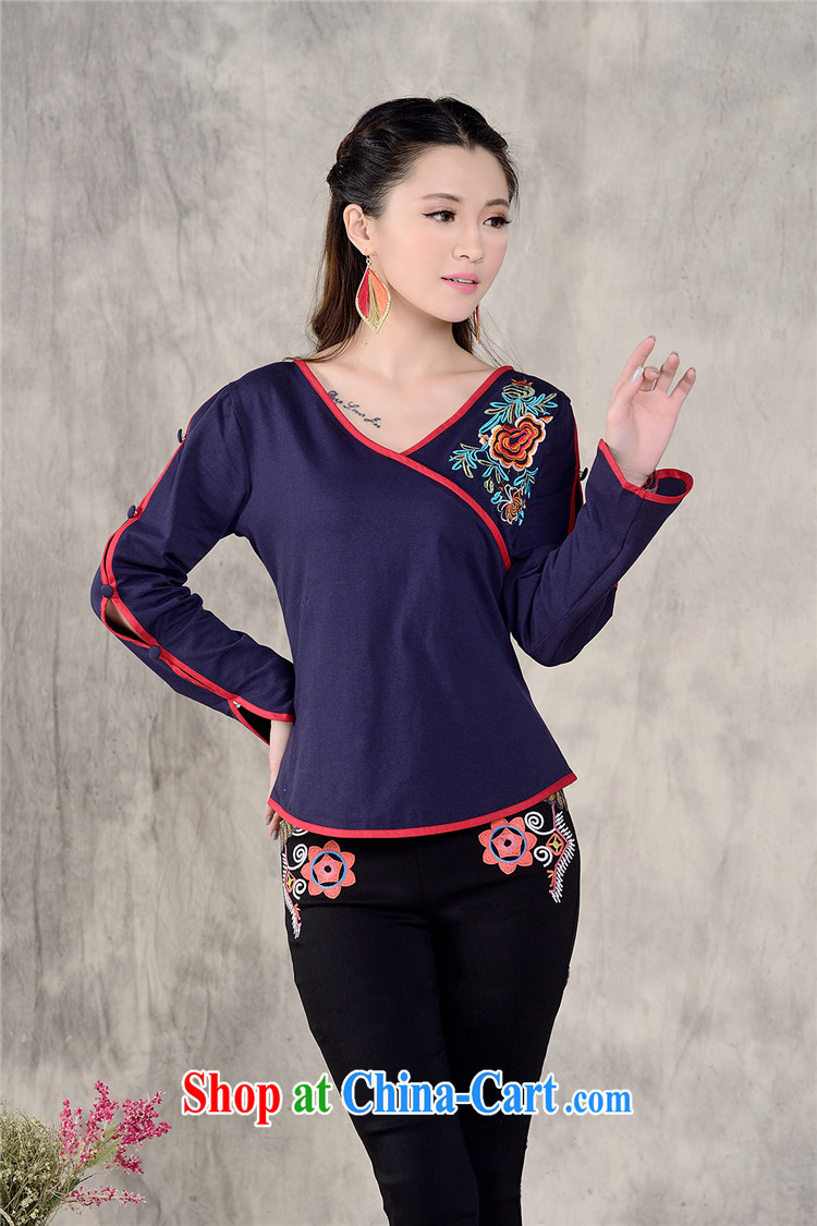 o Ya-ting fall 2014 new embroidery, Ethnic Wind women's clothing China wind beauty embroidery solid long-sleeved T-shirt girls large, square dance clothes T-shirt royal blue XXXXL pictures, price, brand platters! Elections are good character, the national distribution, so why buy now enjoy more preferential! Health