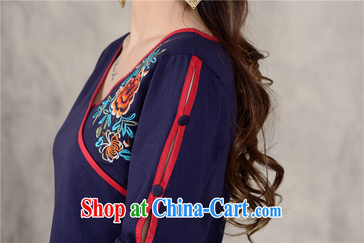 o Ya-ting fall 2014 new embroidery, Ethnic Wind women's clothing China wind beauty embroidery solid long-sleeved T-shirt girls large, square dance clothes T-shirt royal blue XXXXL pictures, price, brand platters! Elections are good character, the national distribution, so why buy now enjoy more preferential! Health