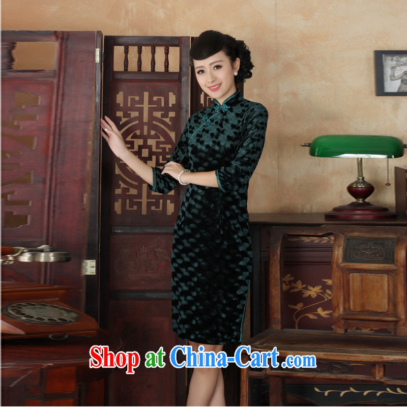 Mrs Ingrid economy sprawl and elegant ladies handcrafted solid-stretch the wool 7 cuff long cheongsam T - B green XXL, Mrs Ingrid economy sprawl, shopping on the Internet