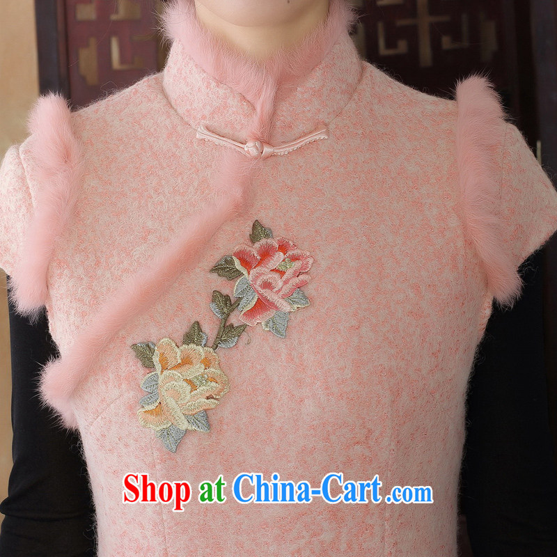 The Yee-Windsor embroidered new winter clothing retro fashion wool is for gross cheongsam improved cultivation style cheongsam dress 3196 Y D bare pink 2 XL, cross-sectoral, Elizabeth, and shopping on the Internet