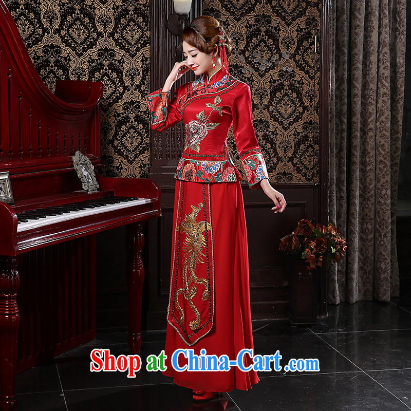 Rain is still clothing and new bride wedding dress red retro improved Chinese style wedding wedding long robes set embroidered skirt QP 565 red tailored is not final, rain is still Yi, online shopping