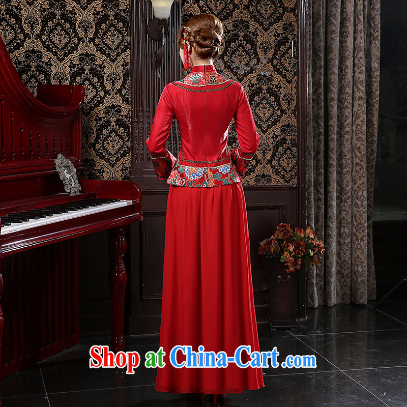 Rain is still clothing and new bride wedding dress red retro improved Chinese style wedding wedding long robes set embroidered skirt QP 565 red tailored is not final, rain is still Yi, online shopping