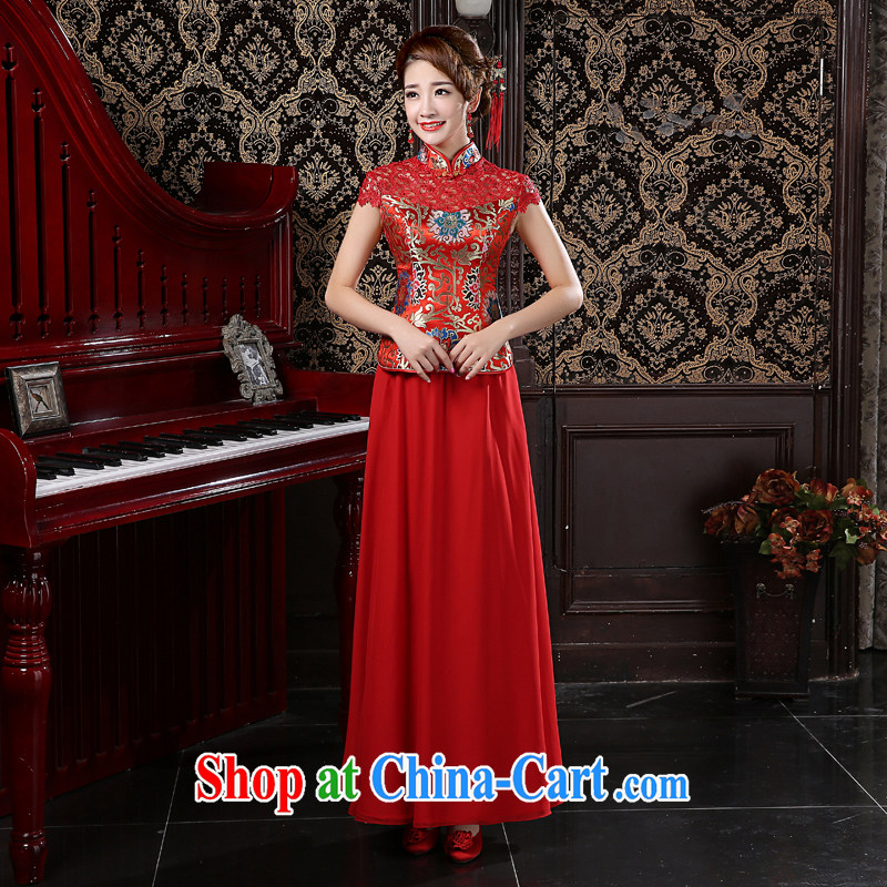 Rain is still Yi marriages and Stylish retro improved Chinese wedding toast clothing Lace Embroidery red long, back-door dress QP 564 red tailored final, rain is still clothing, shopping on the Internet