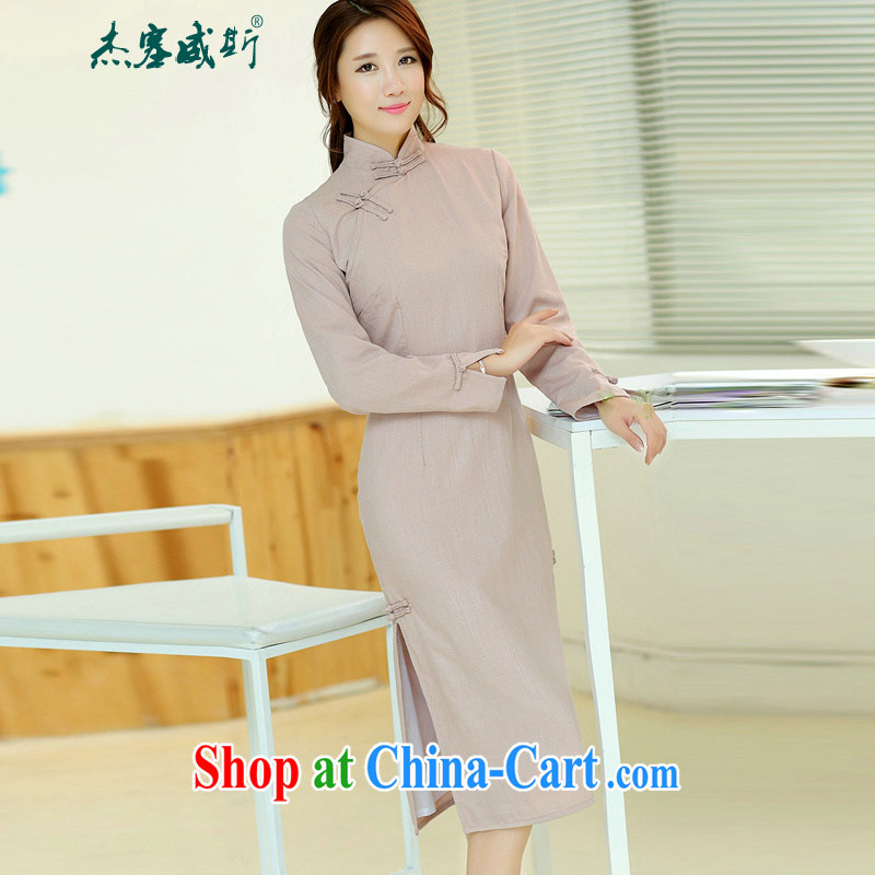 Jack Plug, spring and summer women's clothing new cheongsam dress retro long cotton MA, for manual for improved solid color dresses wine red XXL, Jessup, and shopping on the Internet