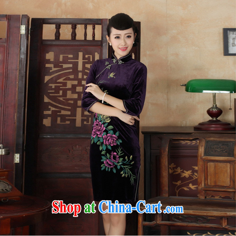 Mrs Ingrid economy autumn vines into the new outfit Tang Women's clothes, collar stretch the wool embroidery, short sleeves cheongsam TD 0026 - B XXL, Pei economy sprawl, shopping on the Internet