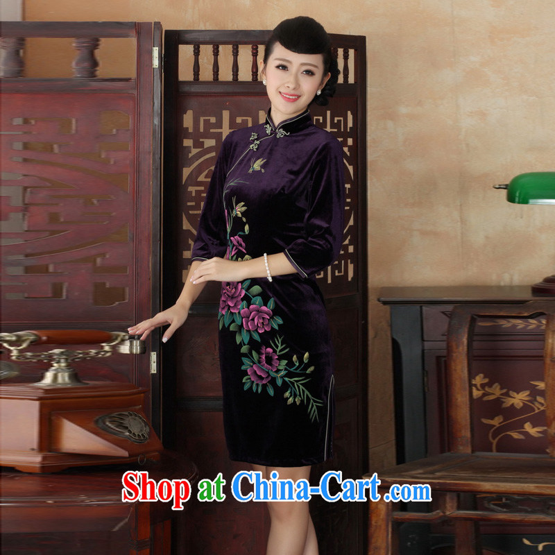 Mrs Ingrid economy autumn vines into the new outfit Tang Women's clothes, collar stretch the wool embroidery, short sleeves cheongsam TD 0026 - B XXL, Pei economy sprawl, shopping on the Internet