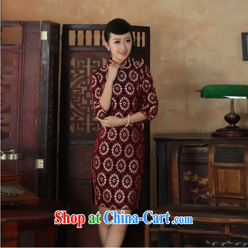 Mrs Ingrid sprawl economy fall 2014 with new Tang Women's clothes cheongsam plain-color-stretch the wool long cheongsam 7 cuff as shown XXL